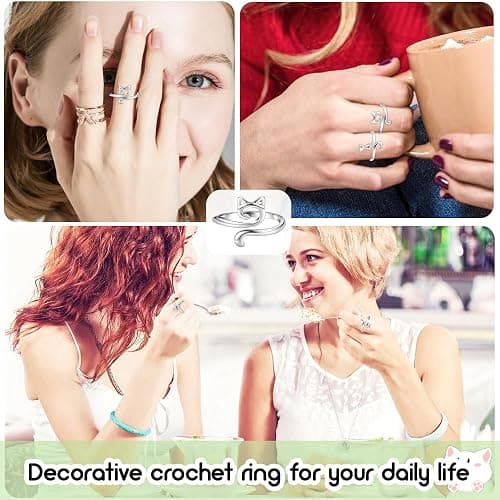 Juszok Crochet Rings for Crocheting Adjustable Crochet Tension Ring for Finger Cat Yarn Guide Ring Knitting Crochet Accessories with Box for Women 3Pcs thumbnail 7