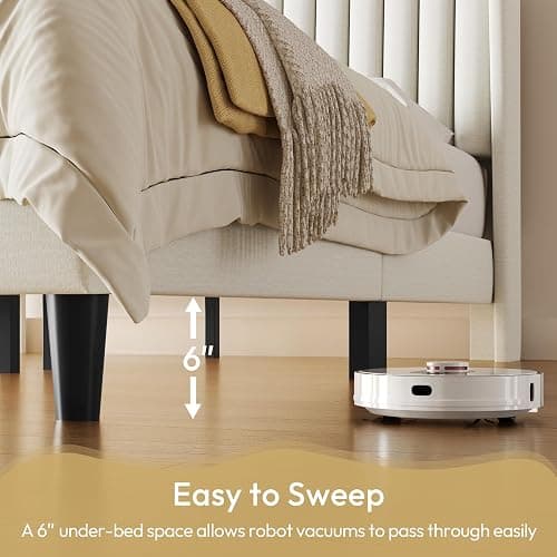 Yaheetech Queen Bed Frame Upholstered Platform Bed with Fabric Headboard, Wing Edge Design/Non-Slip and Noise-Free/Wooden Slats Support/No Box Spring Needed/Easy Assembly, Ivory Queen Bed thumbnail 6