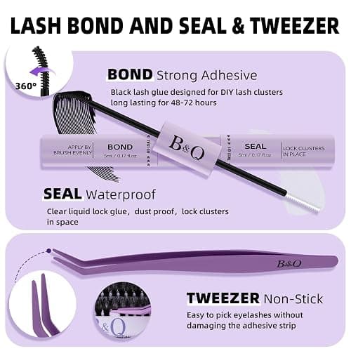 B&Q Volume Lash Clusters Kit 280PCS Lash Extension Kit Thick 3D Wispy DIY Eyelash Extension Set with Individual Lashes, Lash Bond and Remover,Tweezers(80D+100D) thumbnail 4