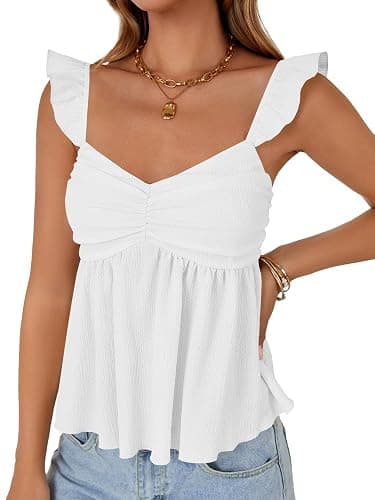 LYANER Women's Peplum Tops Summer Tank Camisole Tops Dressy Casual Ruffle Strap Sleeveless Babydoll Tank Top thumbnail 3