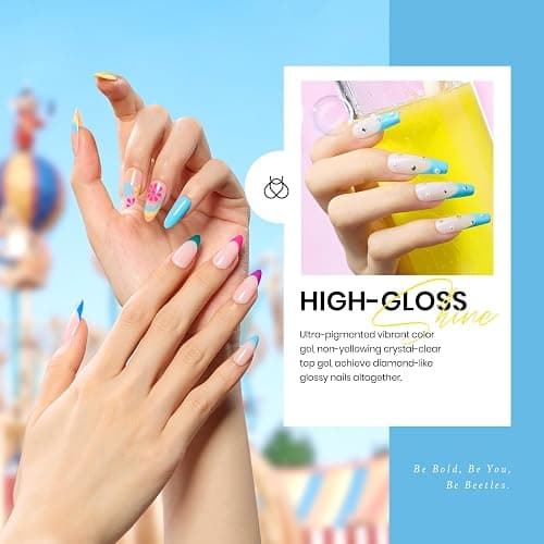 Beetles Gel Nail Polish Set- 23Pcs Color Gel Polish with Base Gel Top Coat Bright Colors, Gel Polish Kit Blue Pink Purple Orange Green Glitter Soak Off Uv Led Trendy Rainbow Nail Art thumbnail 4