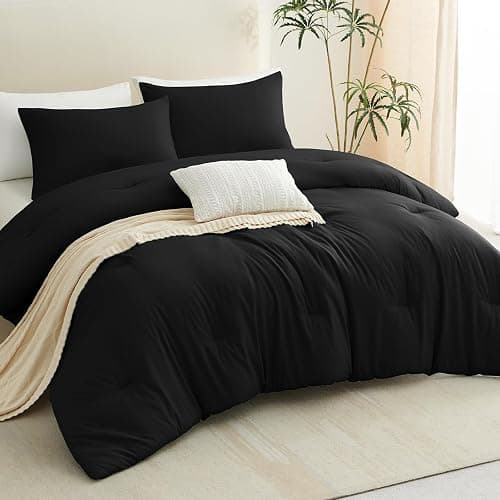 CozyLux King Size Comforter Set Black, 3 Pieces Solid Comforters King Size Breathable Quilted Style Bedding Set, Luxury Soft Microfiber Down Alternative Comforter Bed Set (1 Comforter & 2 Pillowcases) thumbnail 8