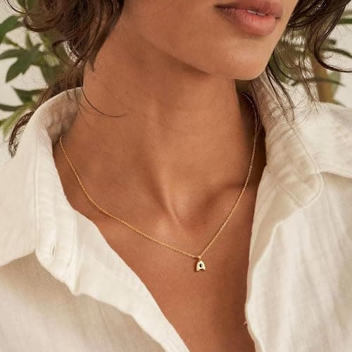 M MOOHAM Initial Necklace for Girls Kids Women - Cute Letter A-Z Necklaces | 14K Gold-Plated Initial Necklace, Small Letter Necklace, Birthday Gifts for Girls Kids Teen Girls, Kids Little Girl Necklaces thumbnail 2