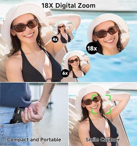 5K Digital Camera, 2026 Upgraded 80MP Compact Camera with 18X Zoom, 3” 180° Flip Screen Travel Camera for Vlogging, Camera Digital for Beginners Teens, Portable Vlogging Camera with 64GB Card thumbnail 6