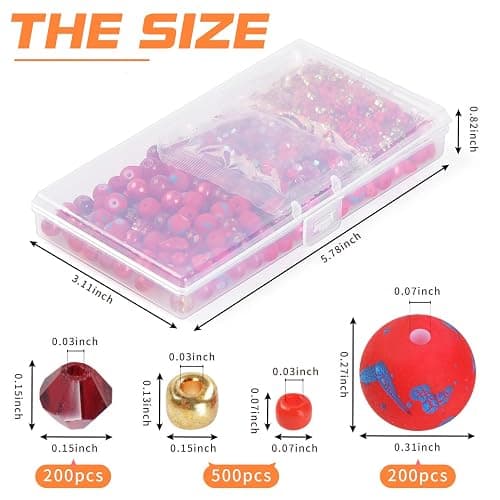 Rired 27 Glass Beads for Jewelry Making, 900pcs Red Bead Jewelry Making kit, 8mm Round Assorted Beads with Bicone and Seed Beads for Bracelet Making thumbnail 2