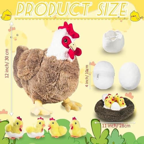 Youthfuljive 9 in 1 Chicken Stuffed Animal Set, Stuffed Chicken Plush Toys for Kids, Egg Laying Hen with Zippered Belly, Baby Chicks Plush Chickens, Eggs and Coop for Girls Boys Birthday Easter thumbnail 3