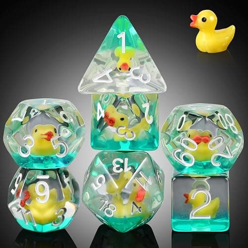 Duck DND Resin Dice, DNDND 7PCS Dungeons and Dragon Dice Set with Velvet Bag for D&D Role Playing Games and Tabletop Games(Duck - Image 1