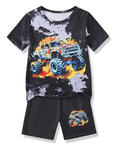 LPHGFZA Boys Clothes 2-Piece Summer Outfit 3D Car Print Tie-Dye T-Shirt & Elastic Waist Shorts for Kids Clothing Set 5-11Y - Image 1