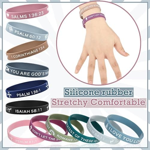 Minatee 60 Pcs Bible Verse Christian Bracelets Bulk, Classic Colors | Motivational Christian Rubber Bracelets, Jesus Silicone Wristbands Inspirational Gifts for Men Women, Inspirational Gifts thumbnail 6