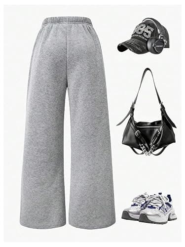 BEAUDRM Girl's Bow Baggy Sweatpants Straight Leg Sweatpants Elastic Waist Stacked Workout Track Athletic Pants thumbnail 2
