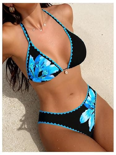MakeMeChic Women's Polka Dots Triangle Thong Bikini Sets Floral Cute Bathing Suit Swimsuits thumbnail 3