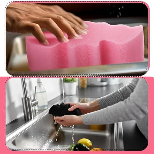 Tioncy 12 Pack Bat Kitchen Sponges Bulk Dual Sided Scrubber Sponges Dishwashing Non Scratch for Bat Kitchen Accessories Dish Scouring Black, White, Pink thumbnail 6