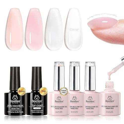 Beetles Builder Gel Set HEMA Free-Blush Whisper 4 Color 7 in 1 Nail Thickening Strengthening Building Apex with Base & Top Coat for Beginner DIY Salon at Home,Nude Builder Nail Gel,UV & LED Lamp Cured - Image 1