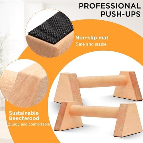Lot de 2 Poignées de Pompes en Bois 25cm - Parallèles Ergonomiques Antidérapantes Durables - Équipement Callisthénie Intérieur/Extérieur Idéal pour Pompes thumbnail 3