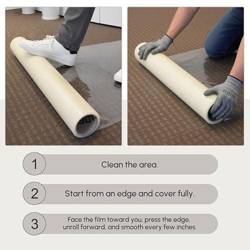 Amylove 30 Inch X 200 ft Carpet Protection Film Self Adhesive, Heavy Duty Plastic Carpet Protector for Stairs Rugs Hallways High Traffic Areas, Floor Covering for Moving Renovation (Transparent) thumbnail 4