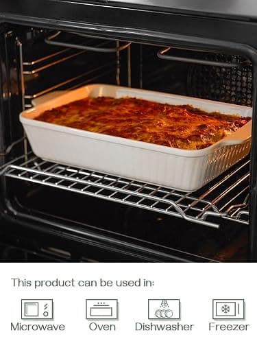 DOWAN Casserole Dish, 9x13 Ceramic Baking Dish, Large Lasagna Pan Deep for Oven, 4.2 Quarts Baking Pan with Handles, Oven Safe and Durable Bakeware for Lasagna, Home Decor, Wedding Gift, Soft White thumbnail 5