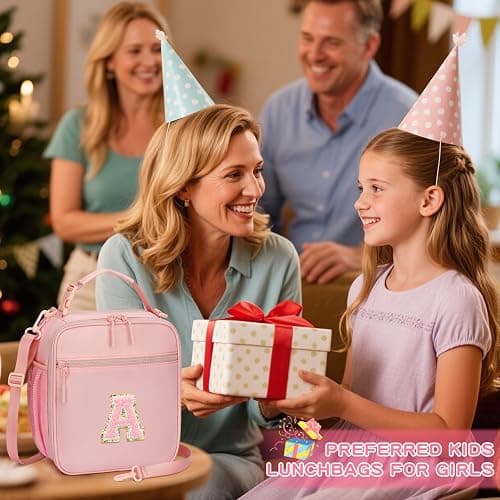 CLOUDWINGS Initial Insulated Lunch Bag for Girls Kids, Back to School Gift, Reusable Leak-proof Lunch Box with Adjustable Strap for School Daycare Travel Picnic (Pink,A) thumbnail 8