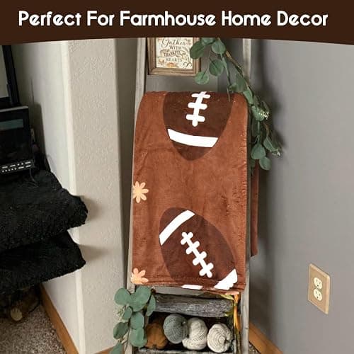 Fall Thanksgiving Farmhouse Blankets, Cute Footballs, Bows & Snowflakes Gifts, 60"x50" Flannel Fleece Blankets for Game Day, Autumn, Winter, Christmas, Living Room, Couch, Bed, Chair or Dorm Decor thumbnail 4