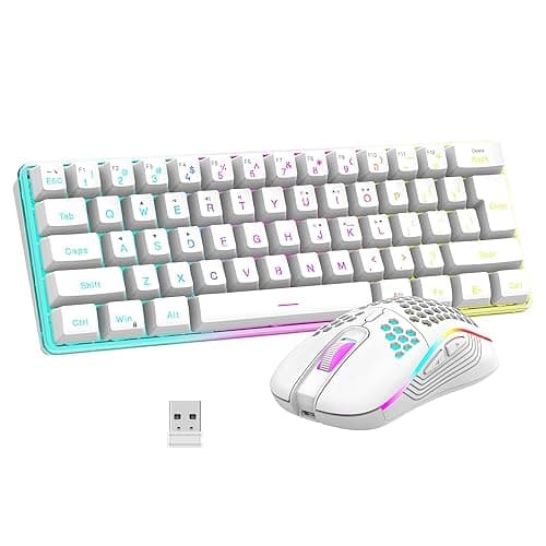 RedThunder 60% Wireless Gaming Keyboard and Mouse Combo, 2500mAh Rechargeable Battery, Ultra-Compact Small RGB Mechanical Feel Keyboard, Lightweight Honeycomb Optical Mouse for Gaming/Business, White - Image 1