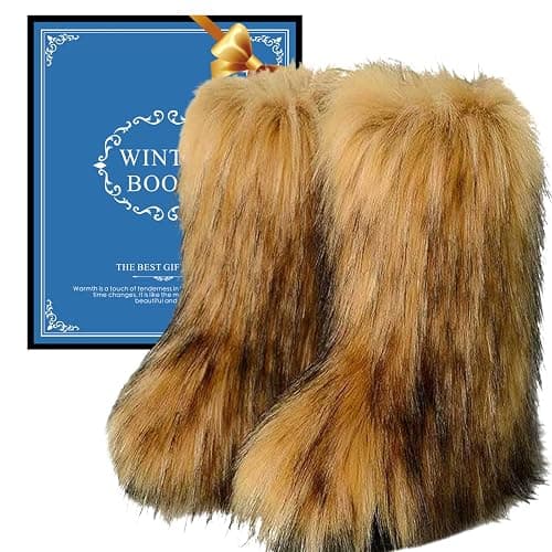 NWSTESLE Kids Fur Boots Furry Boots for Girls Warm Faux Fur Snow Boots for Kids,Mid-Calf Flat thumbnail 7