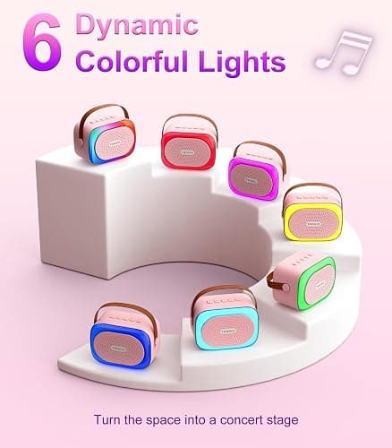 TiMOVO Mini Karaoke Machine, Portable Bluetooth Speaker with 2 Wireless Microphones and LED Lights, Birthday Gifts for Family Home Party, Pink thumbnail 6