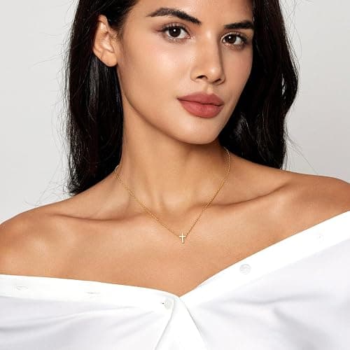 HERIER Cross Necklace for Women, Dainty 18K Gold Plated Small Cross Pendant Necklace Simple Gold Cross Necklaces for Women Trendy Gold Jewelry for Women Gift - Tiny Cross-Gold thumbnail 4
