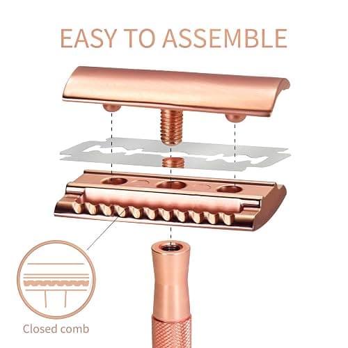 Bambaw Safety Razor for Women with 5 Double Edge Blades, Double Edge Razor, Single Blade Razors for Women and Men, Reusable & Plastic Free – Rose Gold thumbnail 3