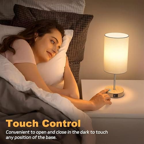 AKASUKI Table Lamp for Bedroom, 3 Way Dimmable Touch Lamp with Dual Charging Station, Small Bedside Lamps for Night Stands, Living Room, Office(LED Bulb Included) thumbnail 3