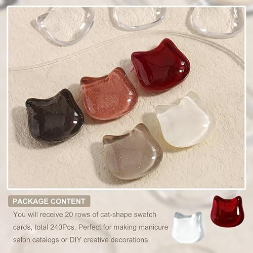 SUTOKAKA 240Pcs Solid Cat Shape Nail Polish Swatches Display Cards Crystal Clear Glassy Nail Color Swatch Dots Chart Tips for Nail Salon Training Practicing Beginners Professionals thumbnail 2