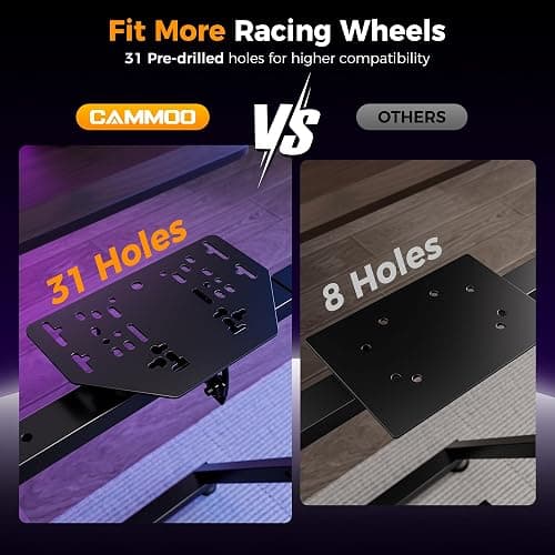 CAMMOO High Compatible Racing Wheel Stand Fits Handbrake, with Cup Holder | 31 Holes Wheel Panel, 26 Holes Shifter Panel, Foldable Sim Steering Racing Stand with Dual Anti-Slip, Wide Height Adjustment thumbnail 2