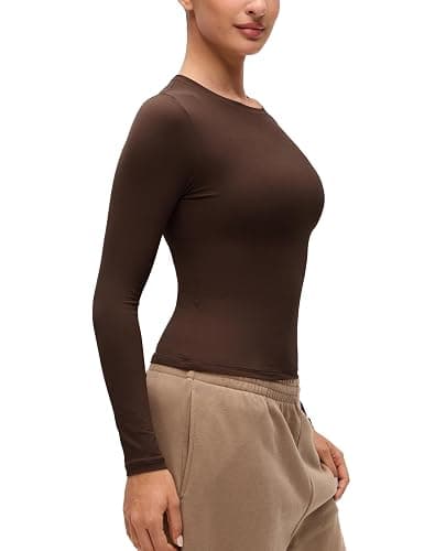 CRZ YOGA Softembrace Crewneck Long Sleeve Shirts for Women - Casual Going Out Tops Soft Basic Fitted Tight Fall T-Shirts thumbnail 4