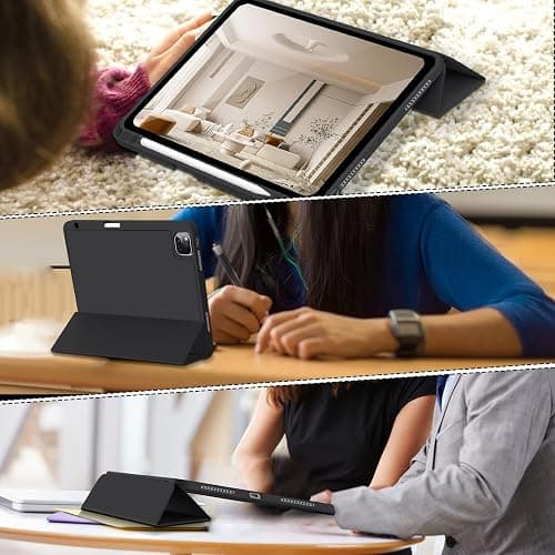 aoub Hülle für iPad Pro 11 4./ 3./ 2. Generation 2022/2021/2020, Hülle für iPad Pro 11 mit Stifthalter, Kann Pencil 2 Aufladen, Weiche Silikonhülle, Auto Schlafen/Wachen, Schwarz thumbnail 8