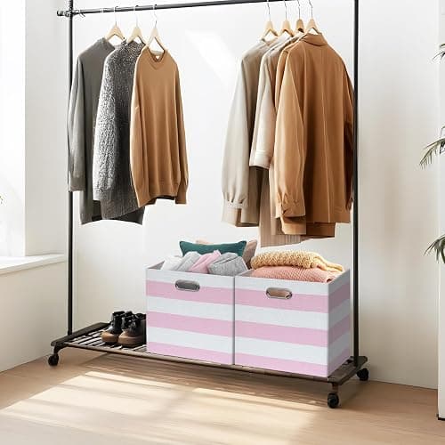 11 x 11 x 11 Inch Linen Stripe Storage Cubes for Home Organizing, Pack of 4 | Collapsible Fabric Bins with Handles, Striped Boxes for Office Wardrobe Closet Shelf Organizing thumbnail 8