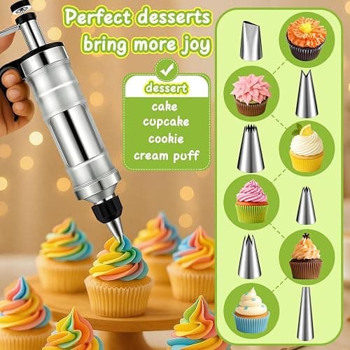 FANTEXY Dessert Decorating Syringe Set, Icing Piping Kit Stainless Steels Cake Decorating Tools 6 Piping Icing Nozzles Cupcake Decorating Kit thumbnail 4