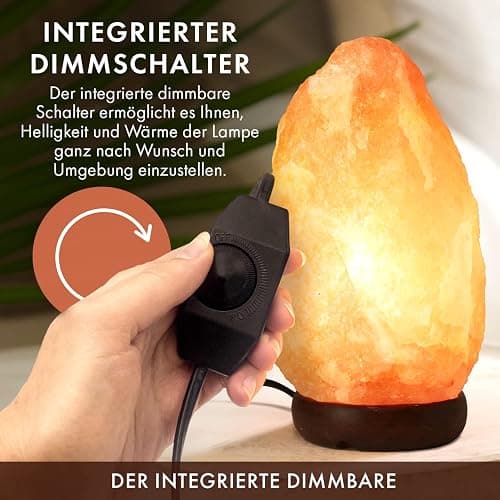 The Body Source Himalaya Salzlampe (2-3 kg) mit Dimmerschalterlicht aus der Salt Range Pakistan auf einem Holzständer - Nachtlicht inkl. 1x 10W Glühbirnen und Geschenkbox thumbnail 3