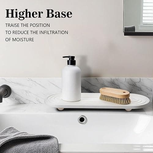 Instant Dry Sink Caddy Organizer, Fast Drying Sink Caddy, Water Absorbing Stone Sponge Holder for Kitchen and Bathroom Countertop with Natural Loofah and Wooden Feet thumbnail 4