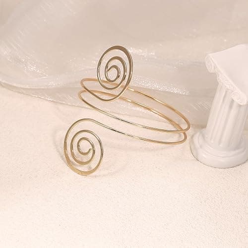 YVVLEE 6 Pieces Minimalist Gold Arm Cuff Bracelets Set Adjustable Coil Bangle Upper Arm Cuff Armband Jewelry Set for Women thumbnail 6