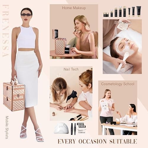 Makeup Train Case Professional Makeup Organizer Case with Drawer Mirror Extra Large Makeup Manicure Accessory with Dividers Travel Cosmetic Case for Cosmetologist Nail Tech Kits Makeup Case Rose Gold thumbnail 5