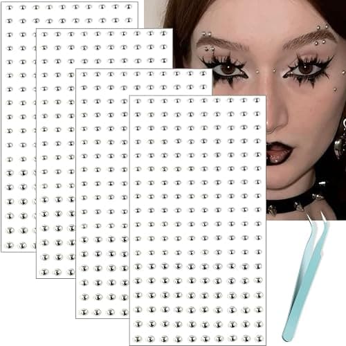 Face Gems Fake Piercings, Fake Lip Ring Fake Nose Ring Fake Eyebrow Piercing Fake Lip Piercing Self-Adhesive Face Sticker Fake Piercing Silver Cool Punk y2k accessories Halloween Makeup For Women Men - Image 1