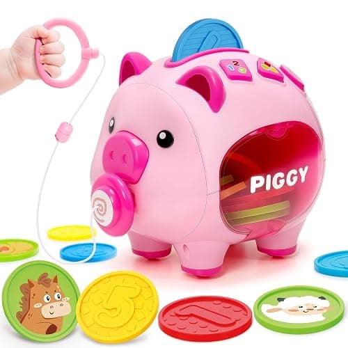 Musical Piggy Bank for Kids, 1 Year Old Learning Toy with Coin Recognition | Recognizes Coin Numbers and Colors with Music and Quiz Play; Pull-along Design Supports Early Learning and Motor Skills. - Image 1