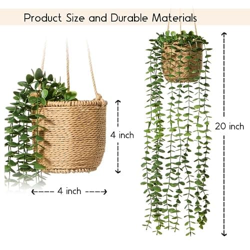 Mokof 3 Pack Artificial Hanging Plants in Boho Handwoven Baskets for Living Room, Bedroom, Bathroom Wall Shelf Decor thumbnail 3