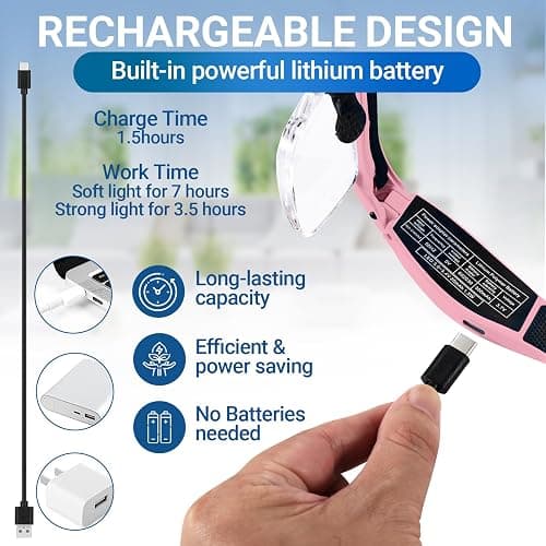 YOCTOSUN Magnifying Glasses with Light, Rechargeable Magnifying Headset with 5 Detachable Lenses 0.75X-4.0X and 3 LED Lights, Hands Free Headband Magnifier for Close Work Hobby Crafts Jewelry thumbnail 4
