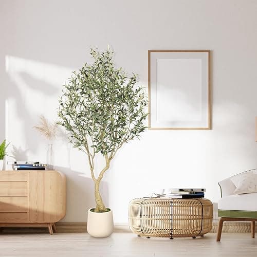 Realead 6ft Artificial Olive Tree with Tall Exquisite Planter - Realistic Faux Olive Tree with Thick Trunk and Lifelike Fruits - Large Fake Olive Tree for Home Office Decor thumbnail 7