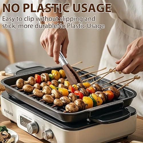Wooden Tongs for Cooking & Serving Food, Stainless Steel Salad Tongs with Walnut Wood Tip, Anti-Slip Long Handle Wooden Kitchen Tongs Heat Resistant, Smooth Locking & Hanging Cooking Utensils Set of 2 thumbnail 3