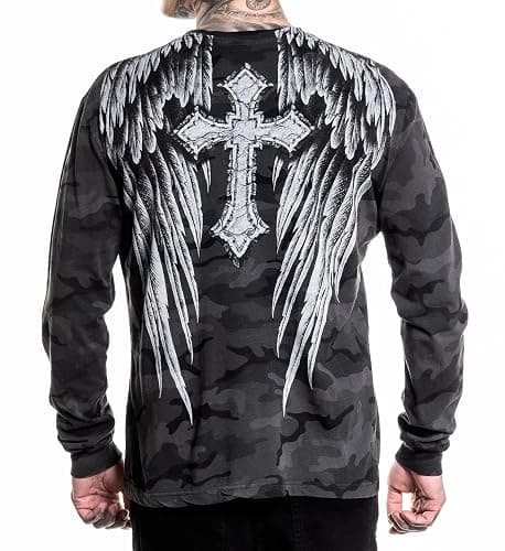 Affliction Men's Long Sleeve T-Shirt, Skull Wing Design, Graphic Print thumbnail 2