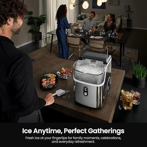Kismile Nugget Ice Makers Countertop,Portable Ice Machine with Crushed Ice, 35lbs/Day,Self-Cleaning,One-Click Operation for Home Use(Silver) thumbnail 5