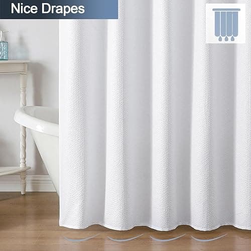 OWENIE White Shower Curtain for Bathroom 72x72 Inch, 3D Embossed Textured Waffle Fabric Shower Curtains, Soft Hotel Farmhouse Style, Water Repellent, Machine Washable, White, 72" W x 72" L thumbnail 6