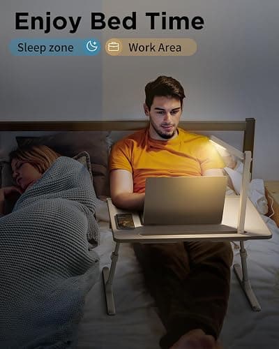 SAIJI Laptop Bed Tray Desk with LED Desk Light, Adjustable Laptop Stand for Bed, XX-Large PVC Leather Foldable Table with Book Stand, Wrist Rest, Extra Leg Room (Grey) thumbnail 6