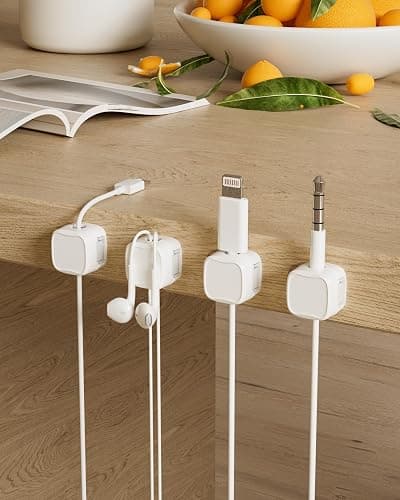Magnetic Cable Clips, Adjustable Cord Holder Management, Adhesive Wire Keeper Organizer for Home Office Desk Phone PC Car Wall Desktop Nightstand Appliance (9-Pack White) thumbnail 3