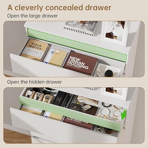 Dresser for Bedroom with 5 Drawers, 14.2" D x 31.5" W x 47.3" H, White | Modern Chest of Drawers with Hidden Drawer,Wood Storage Dresser, Storage Organizer for Living Room, Closet, Hallway thumbnail 10